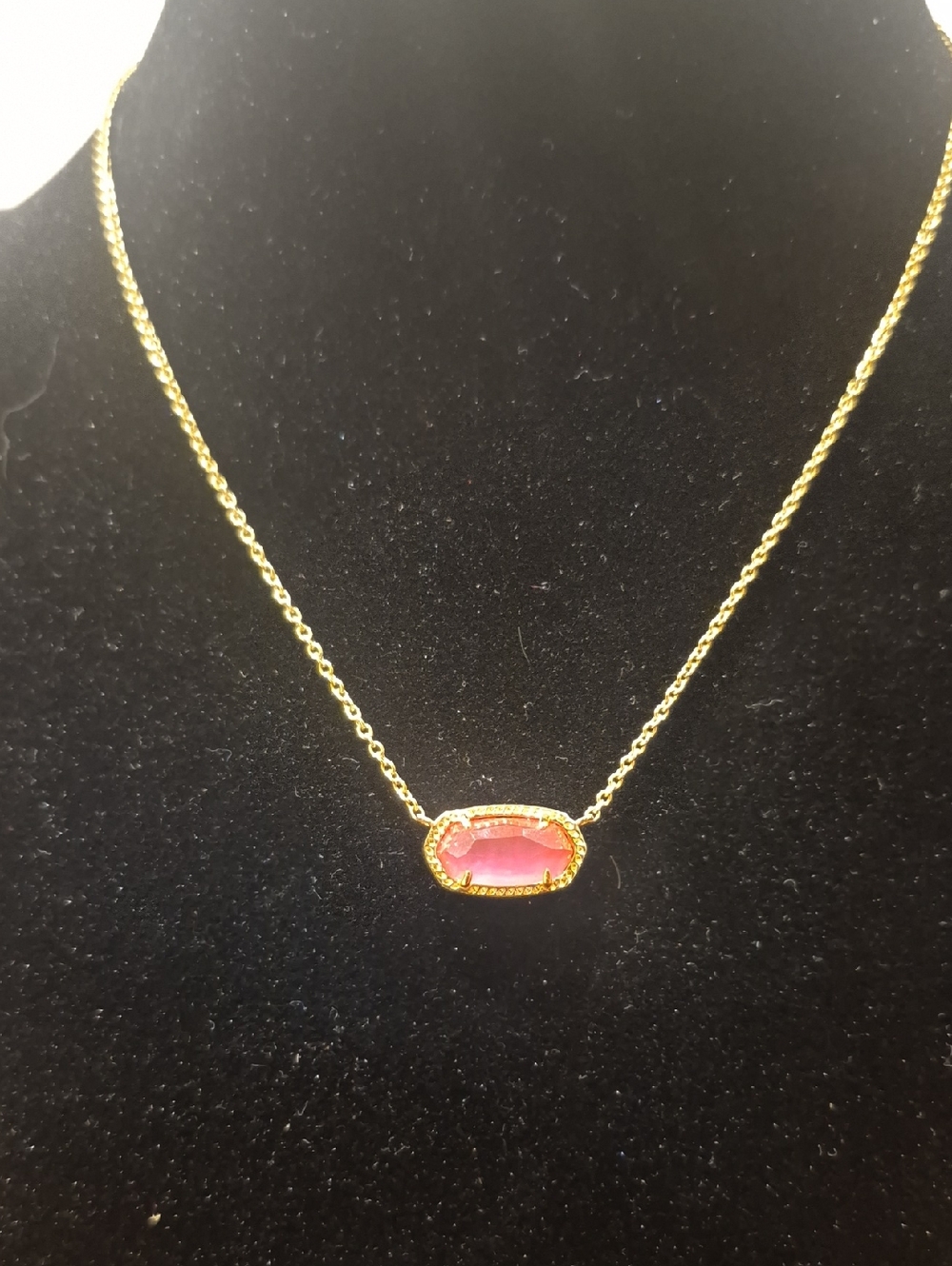 Kendra Scott Gold Necklace with Pink Oval Stone